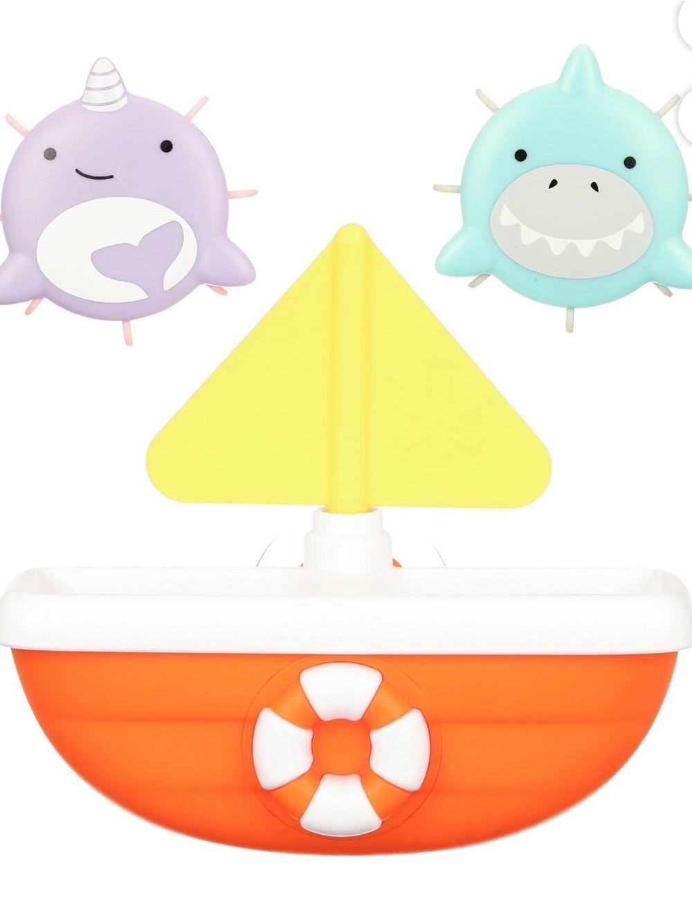Skip Hop Zoo Baby Bath Toy, Tip & Spin Boat, Shark/Narwhal